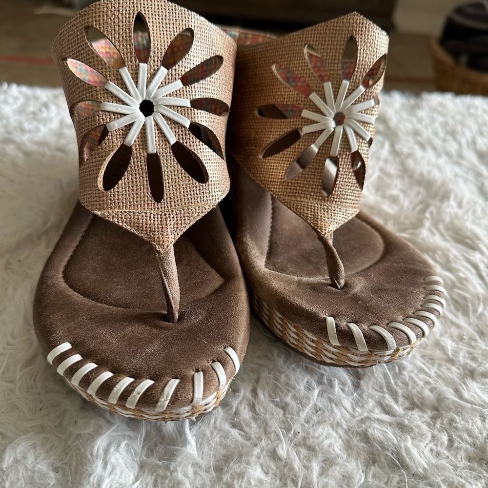 Modzori Reversible Flora-2 Sandals Sz 9 Women Cork Retro Boho Thong Cutout Wedge - Picture 12 of 15